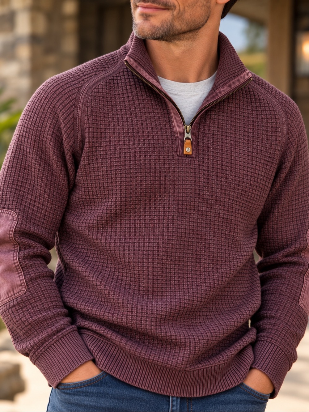Tommy Bahama Men’s XXL Quarter Zip Pullover Plum Textured Sweater